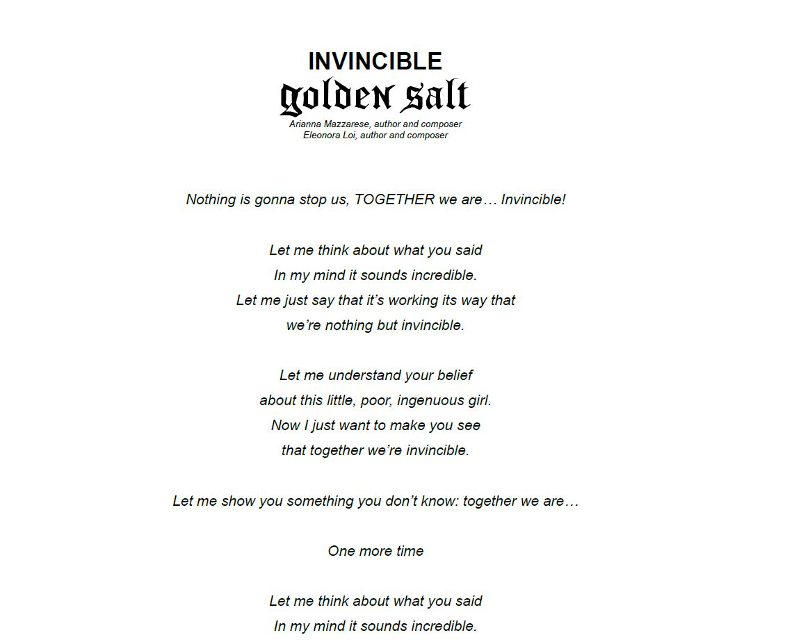 Invincible - Golden Salt Sheet Music and Chords