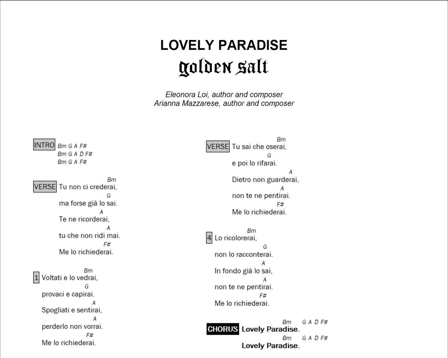 Lovely Paradise - Golden Salt | Sheet Music & Chords