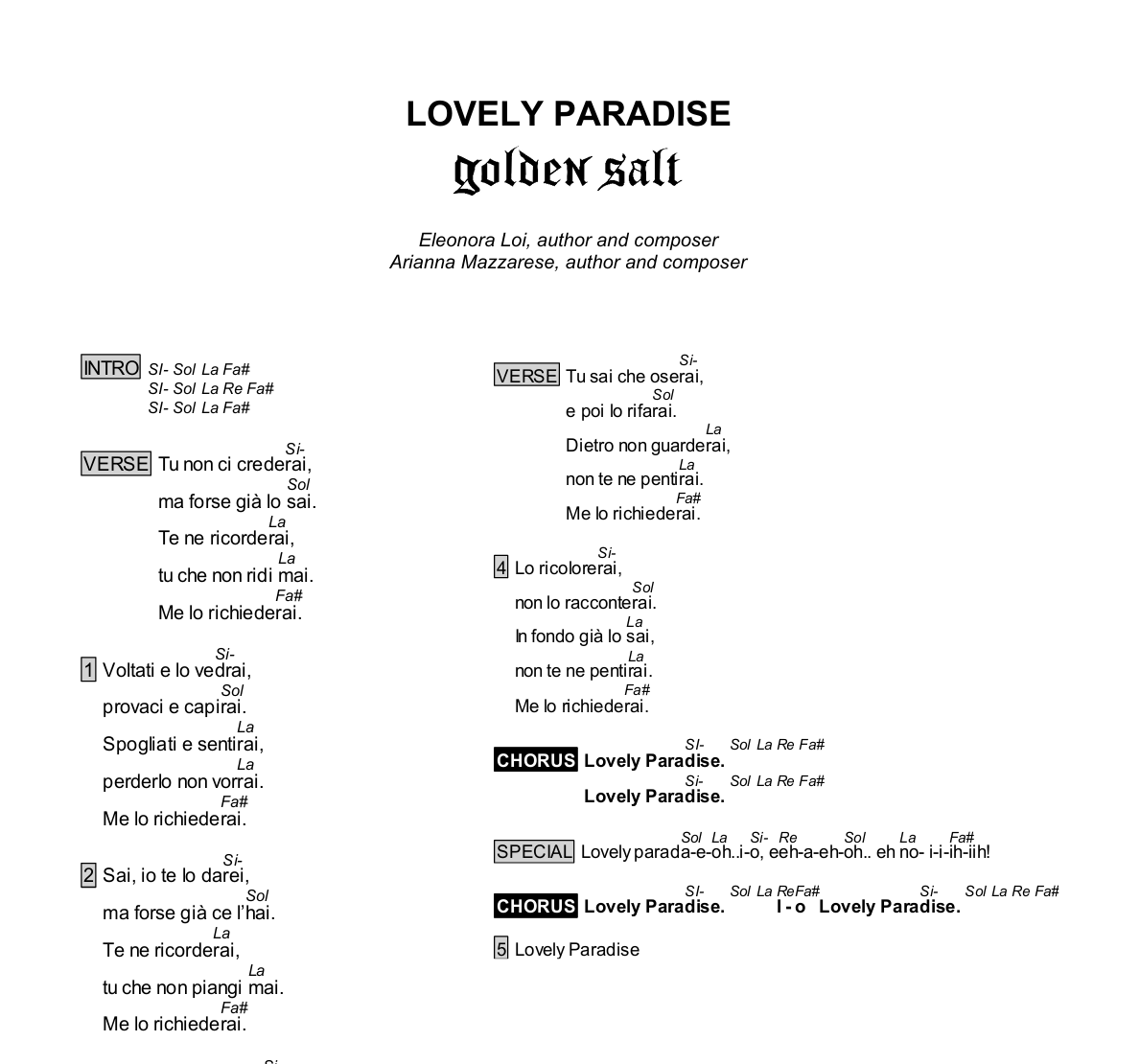 Lovely Paradise - Golden Salt | Sheet Music & Chords