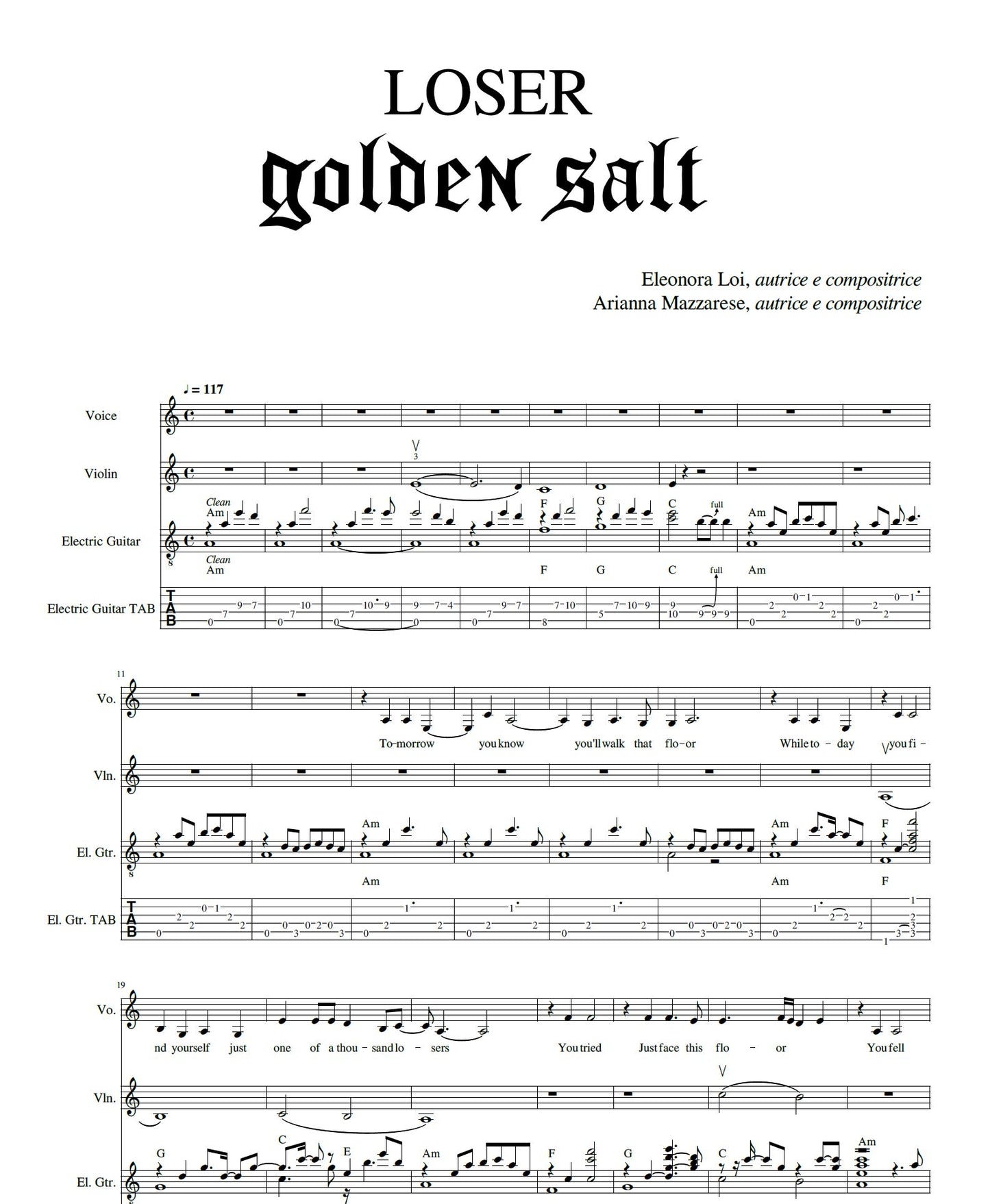 Loser - Golden Salt Sheet Music and Chords