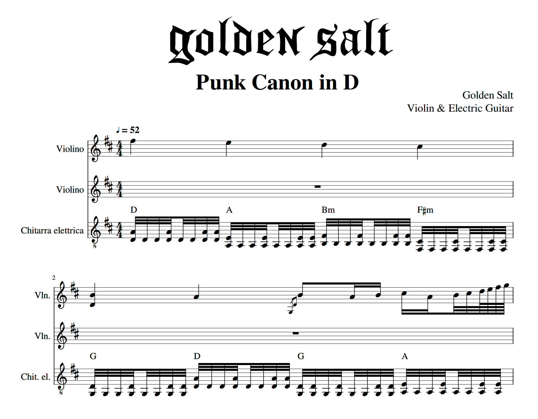 Punk Canon in D - Golden Salt | Sheet Music – Golden Salt Shop