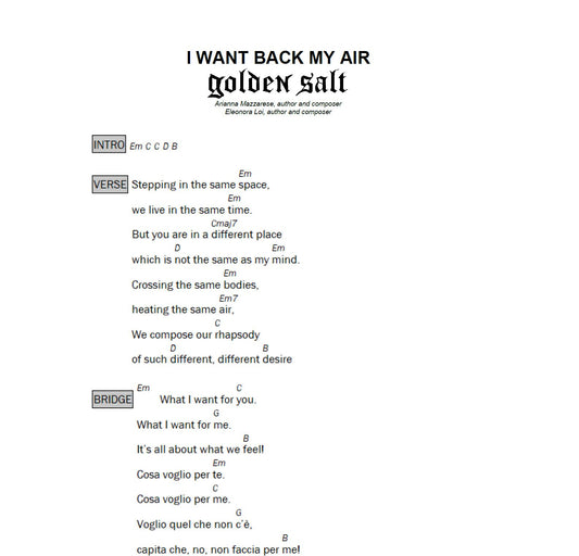 I Want Back My Air - Golden Salt | Sheet Music & Chords