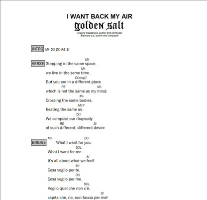 I Want Back My Air - Golden Salt | Sheet Music & Chords