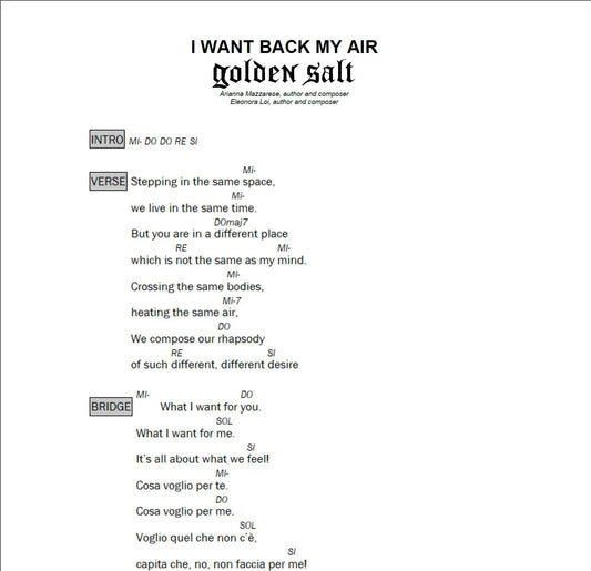 I Want Back My Air - Golden Salt | Sheet Music & Lyrics with Chords